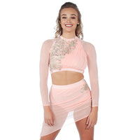Long Sleeve Gathered Crop Top with Applique
