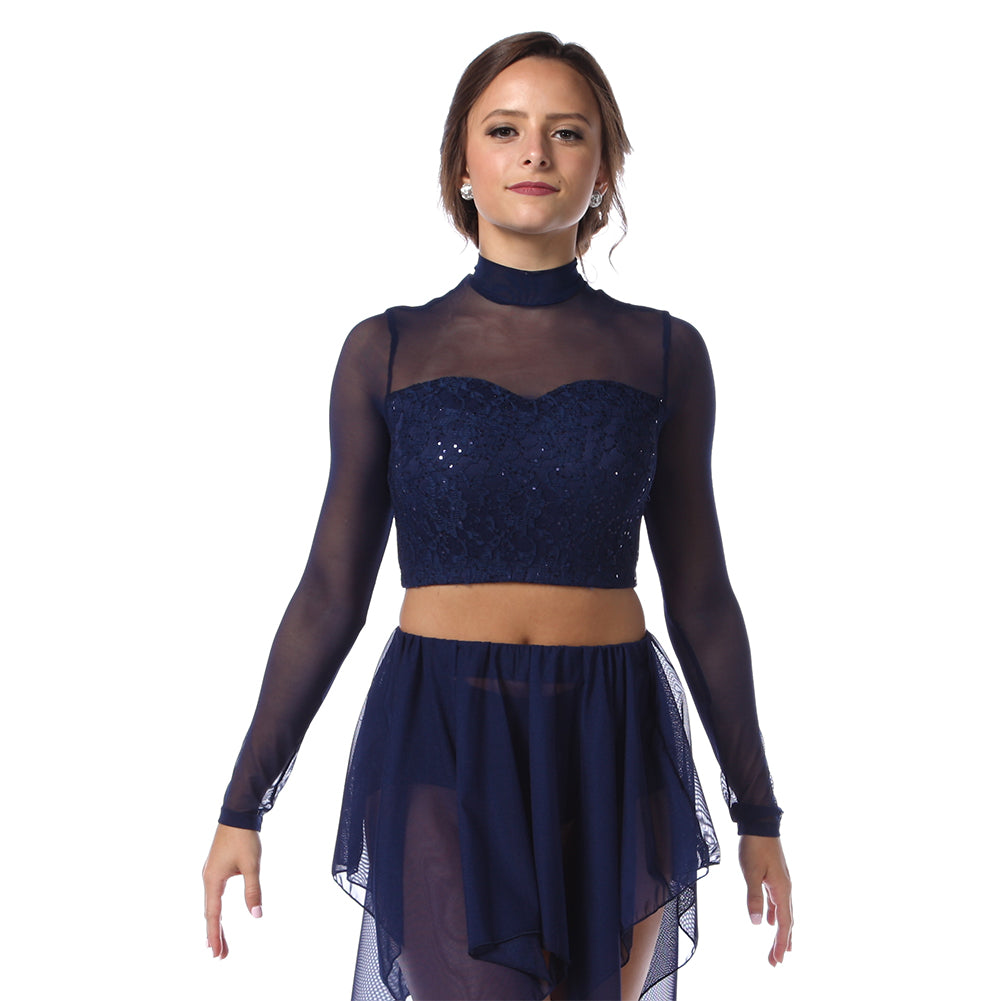 Sequin Long Sleeve Mesh Crop Top