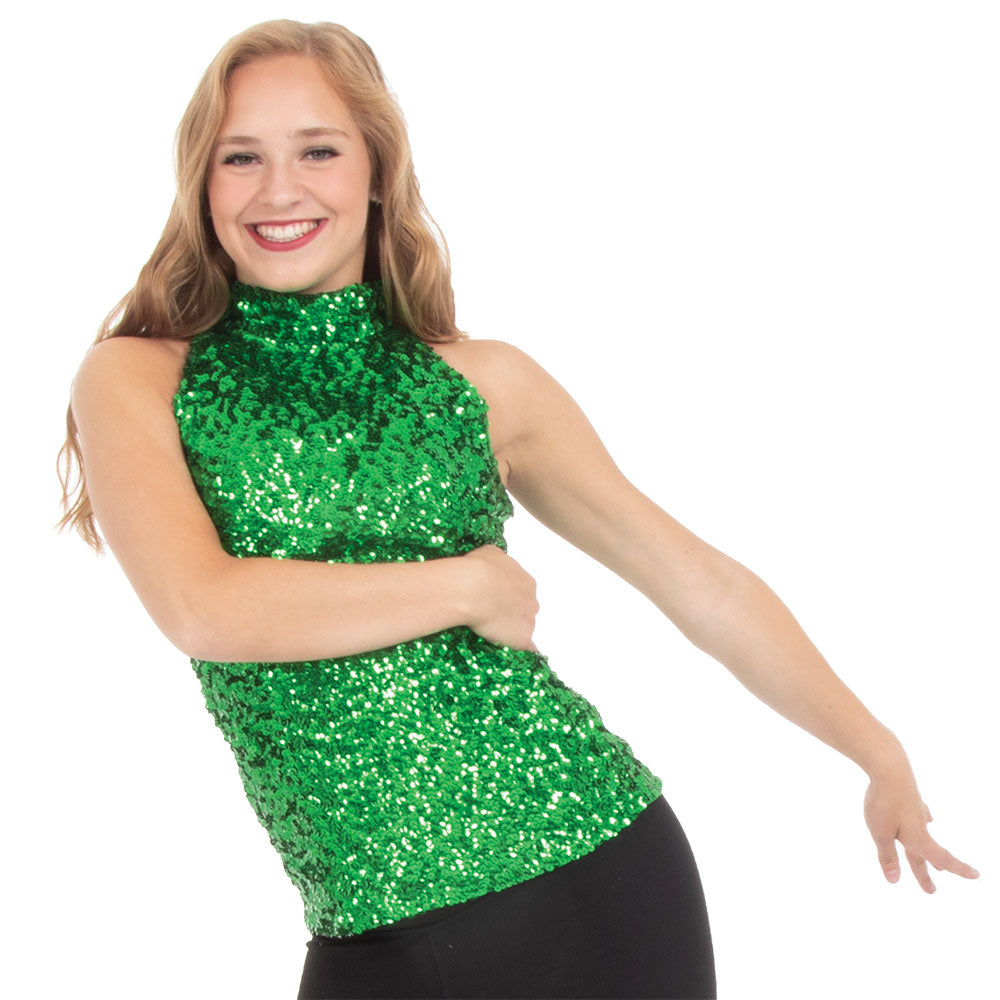 Green sequin tank clearance top