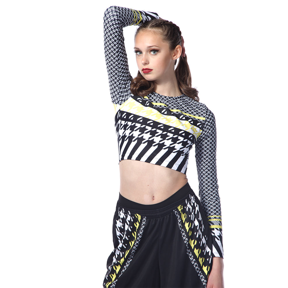 Youth Houndstooth Long Sleeve Crop Top