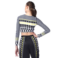 Youth Houndstooth Long Sleeve Crop Top