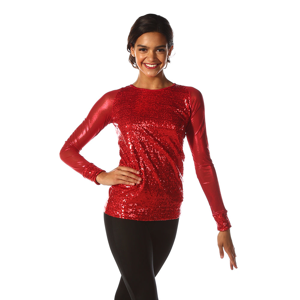 Red Baseball Sequin Top main image 1