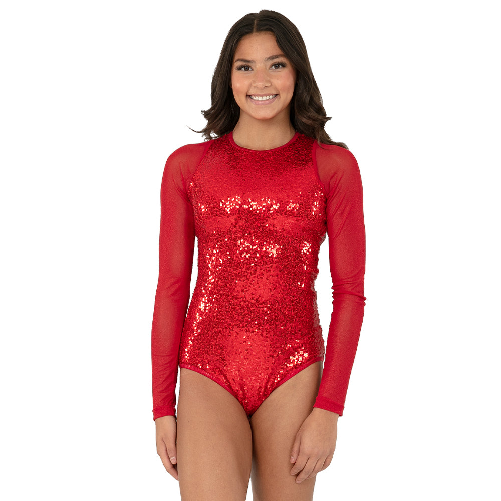 Sequin Raglan Mesh Sleeve Leotard