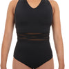 Youth V-Neck Mesh Panel Cut Out Wide Strap Back Leotard