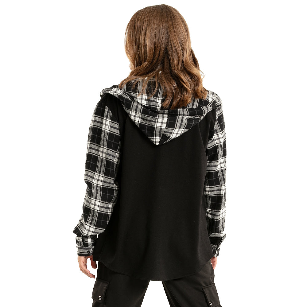 Long Sleeve Hooded Plaid Shirt