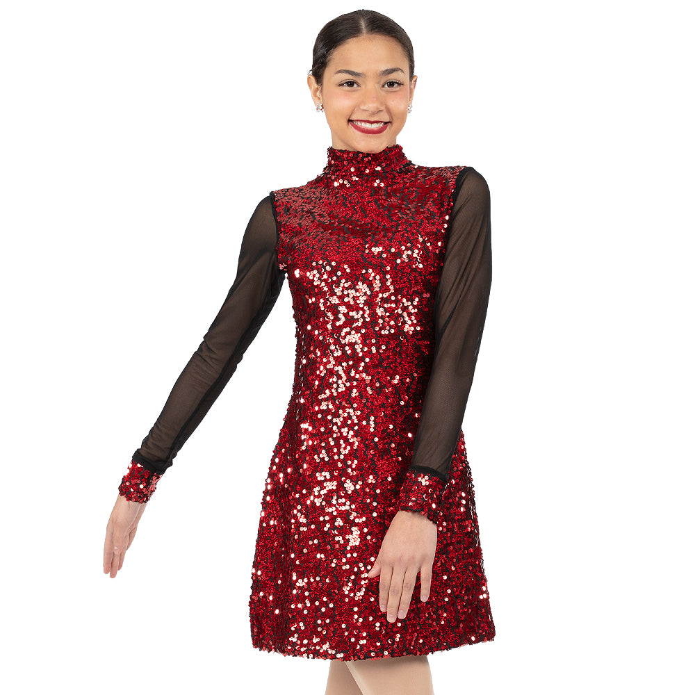 Sequin Long Mesh Sleeve Tunic Dress : AC6347 Red / XX-Large Sequin Long Mesh Sleeve Tunic Dress : AC6347 Red / XX-Large