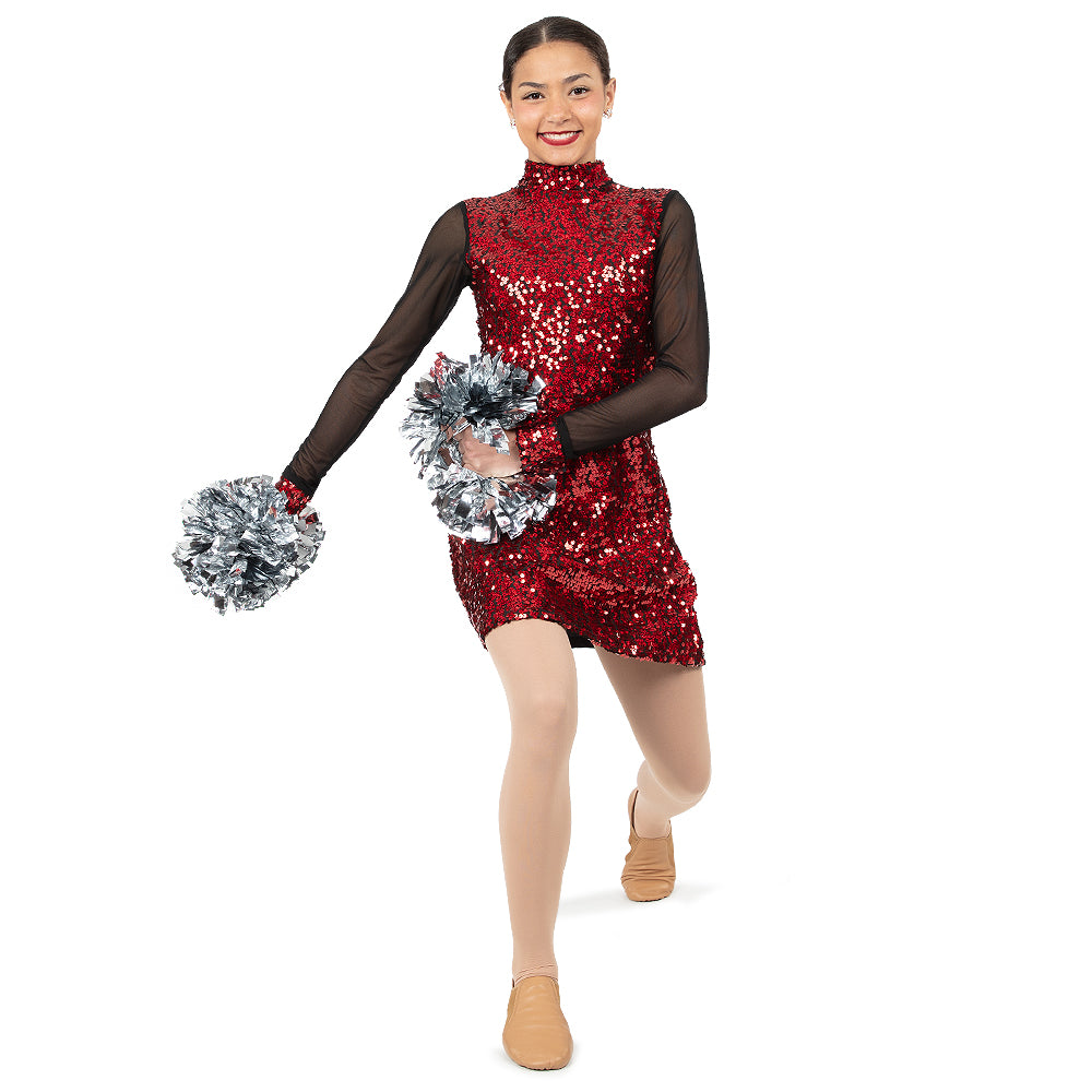 red sequin tunic dress Red Velvet Sequin Top and Skirt Set, Stretchy Party Dress