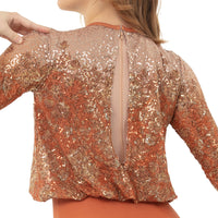 Sequin Billowed Long Sleeve Floral Leotard