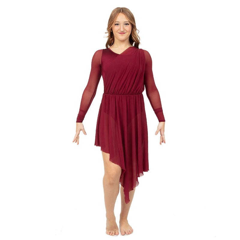 Long Sleeve Asymmetrical Dress Burgundy / Small Long Sleeve Asymmetrical Dress Burgundy / Small