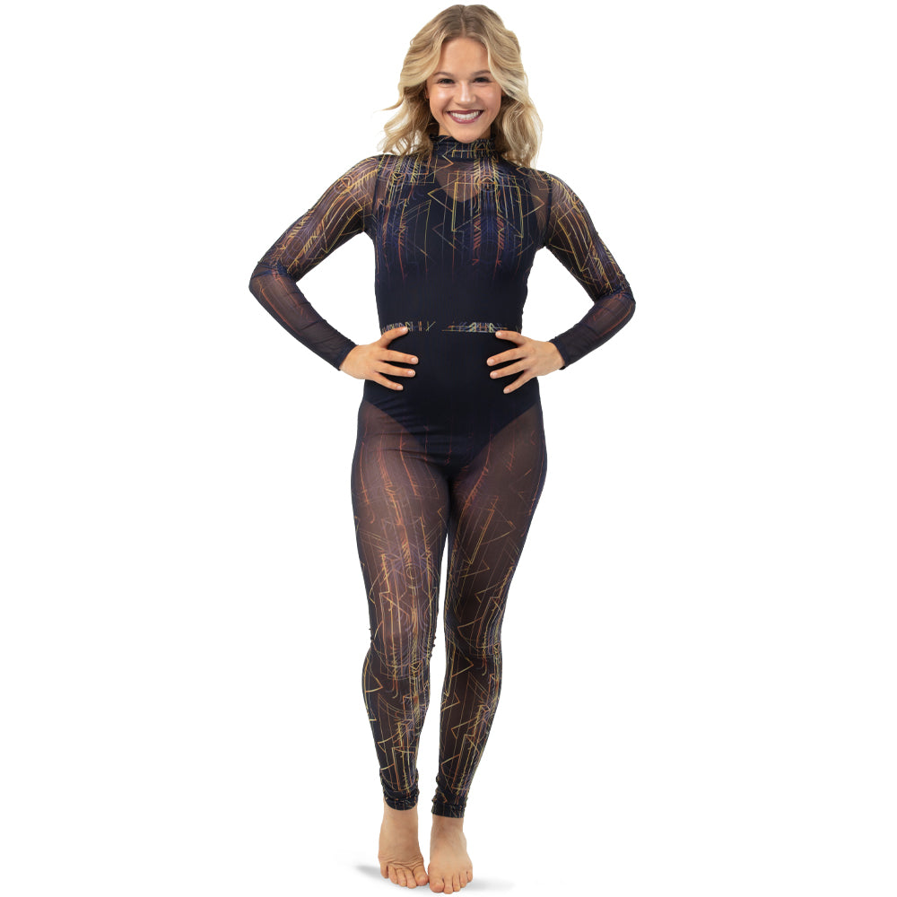 Youth Deco Vertical Lines Mesh Unitard