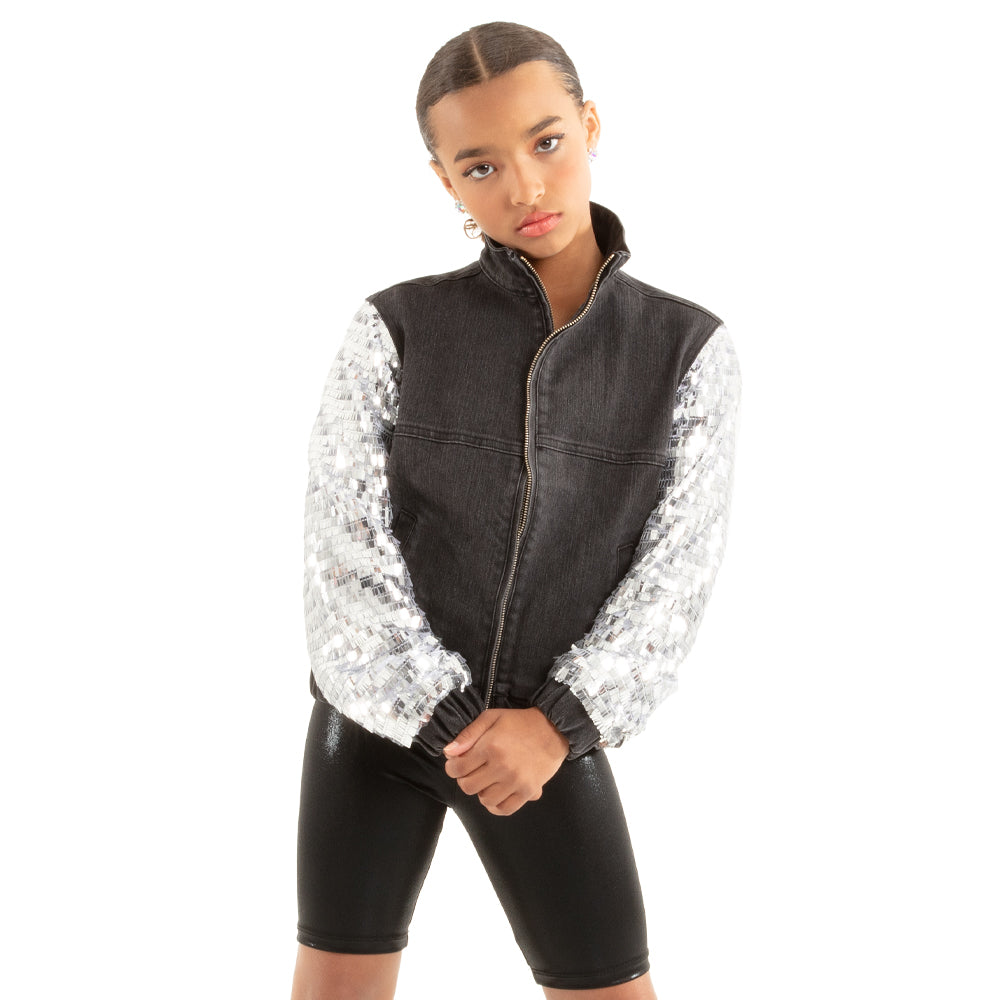 Youth Full Zip Denim and Sequin Jacket - Black