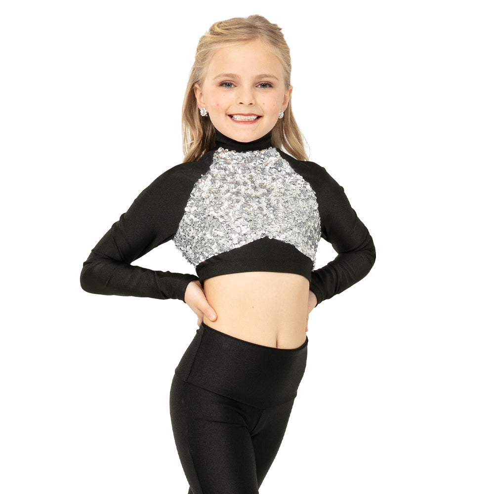 youthisyours - レイヤードトップス Youth Long Sleeve Sequin Performance Crop Top : AC6494C - Just For Kix
