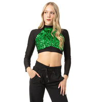 Long Sleeve Sequin Performance Crop Top