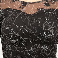 Long Sleeve Floral Flocked Mesh Leotard