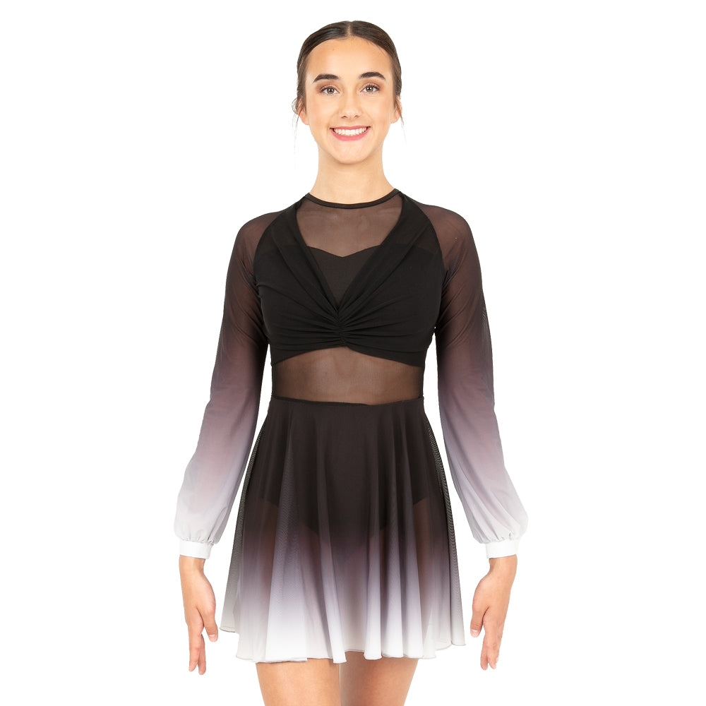 Long Sleeve Midi Ombre Gathered Panel Lyrical Dress Long Sleeve Midi Ombre Gathered Panel Lyrical Dress
