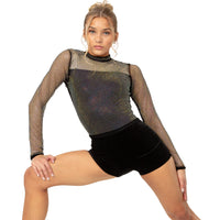 Rhinestone Mesh Velvet Biketard