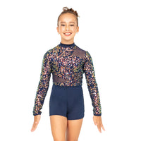 Youth Alexandra Iridescent Sequin Mesh Long Sleeve Biketard