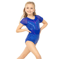 Youth Sequin Rhinestone Short Sleeve Leotard