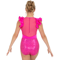 Fancy Ruffle Sleeve Sequin Leotard