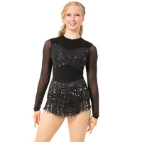 Youth Long Sleeve Sequin Mesh Fringe Leotard