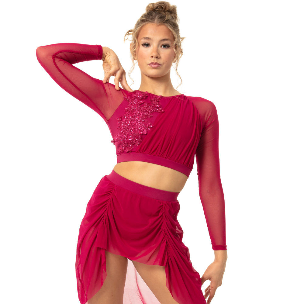 Youth Criss Cross Back Long Sleeve Crop Top with Applique