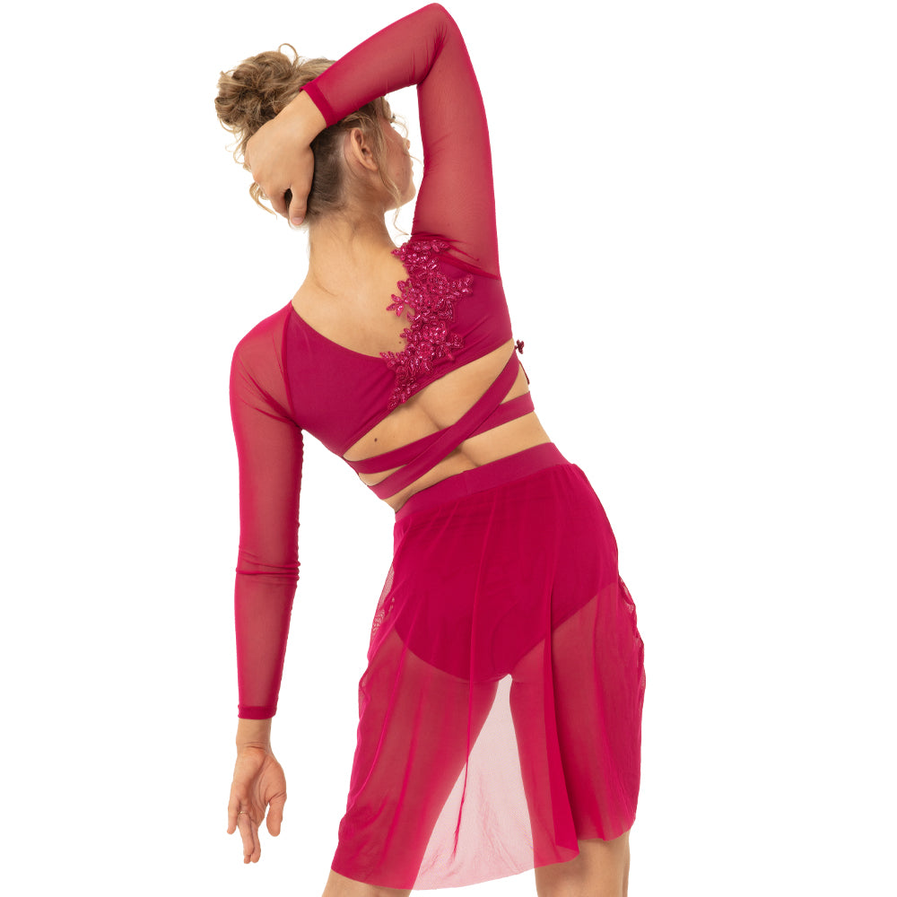 Youth Criss Cross Back Long Sleeve Crop Top with Applique