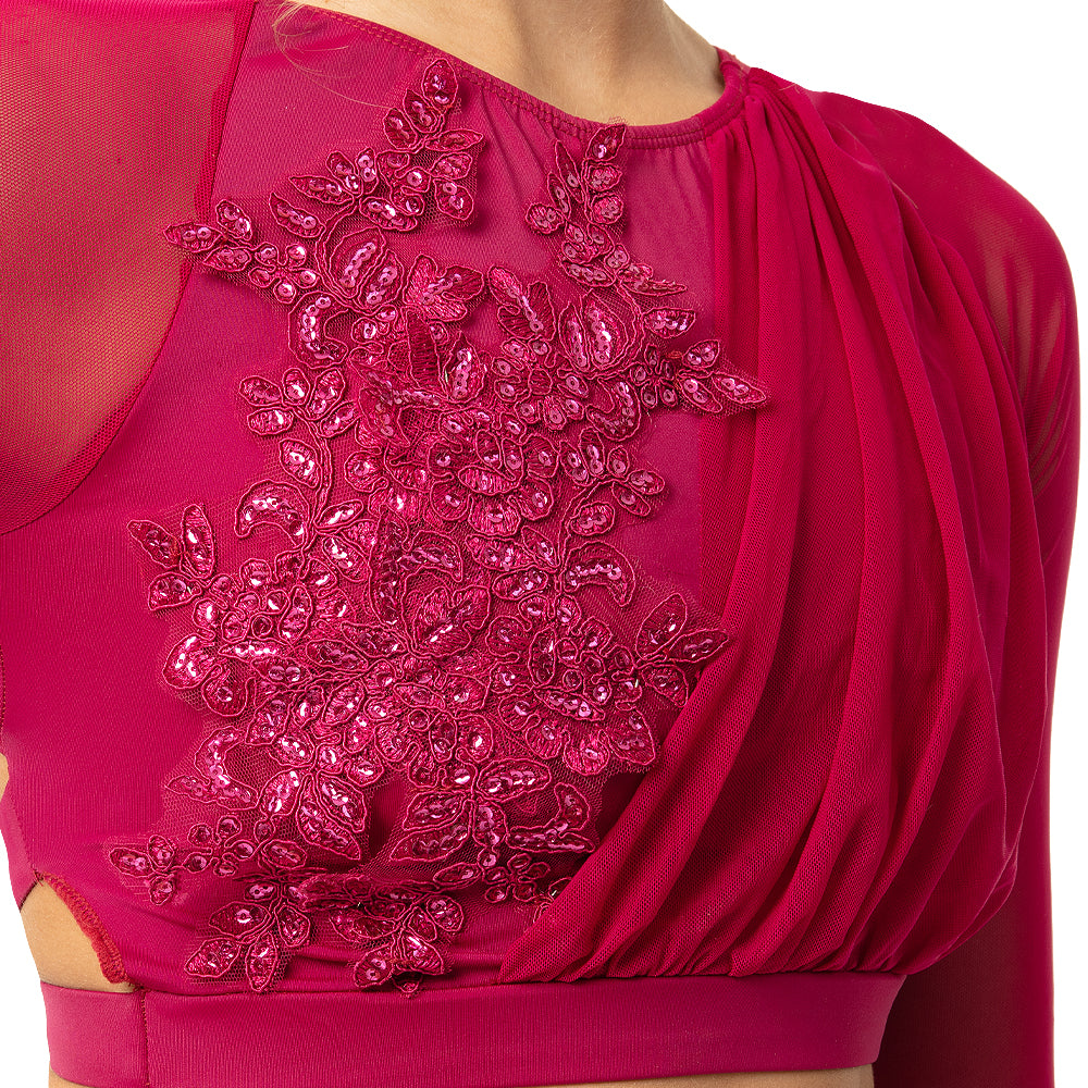 Youth Criss Cross Back Long Sleeve Crop Top with Applique