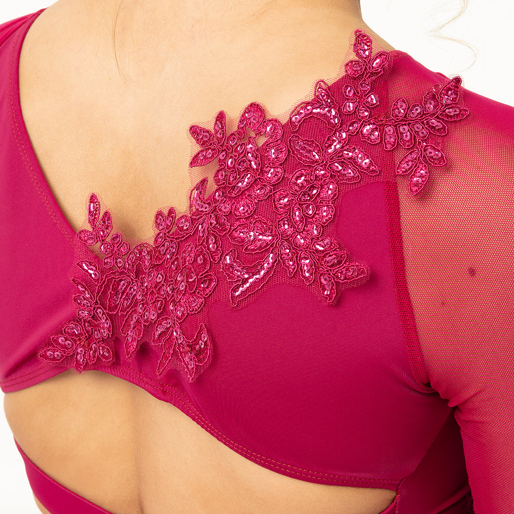 Youth Criss Cross Back Long Sleeve Crop Top with Applique