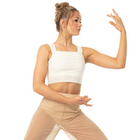 Youth Elongated Gathered Mesh Overlay Crop Top