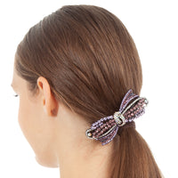 Purple Rhinestone Bow Hair Clip